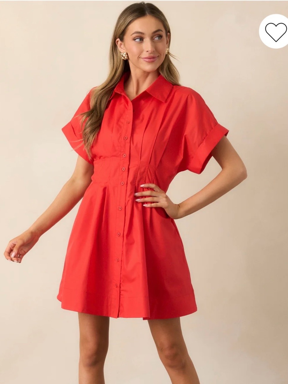 Button-Front Shirt Dress in Red